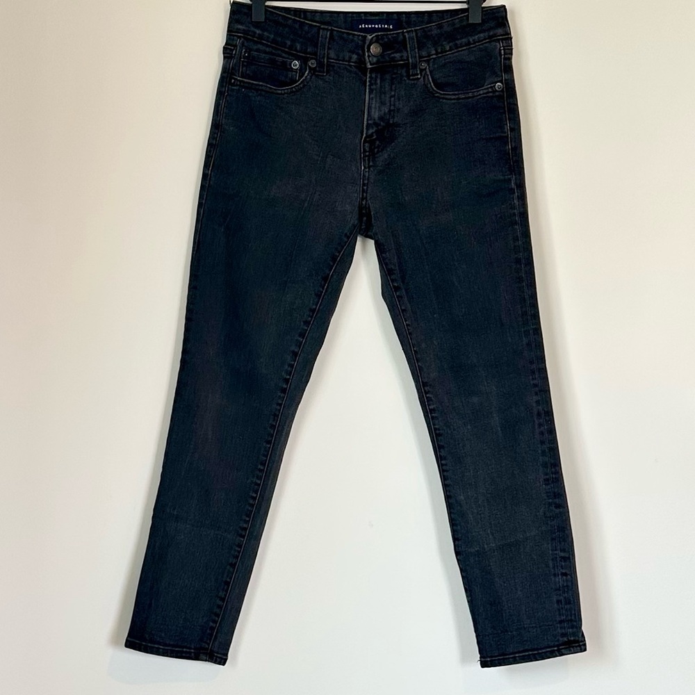Aeropostale Distressed Black Skinny Jeans - Size: 28 x 28